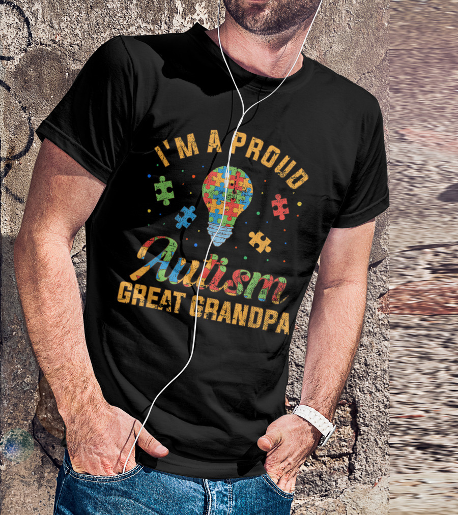I'm A Proud Autism Great Grandpa Puzzle Light Autism Awareness T-Shirt