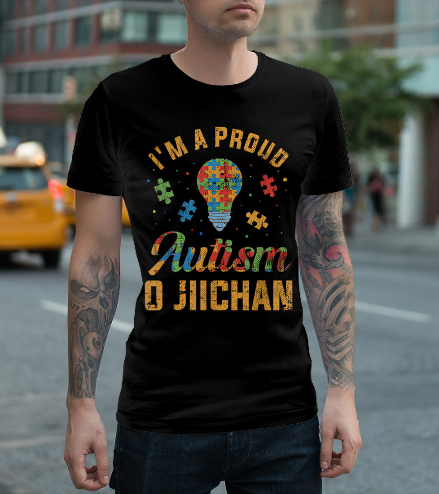 I'm A Proud Autism O Jiichan Autism Awareness Light Bulb Puzzle Pieces T-Shirt