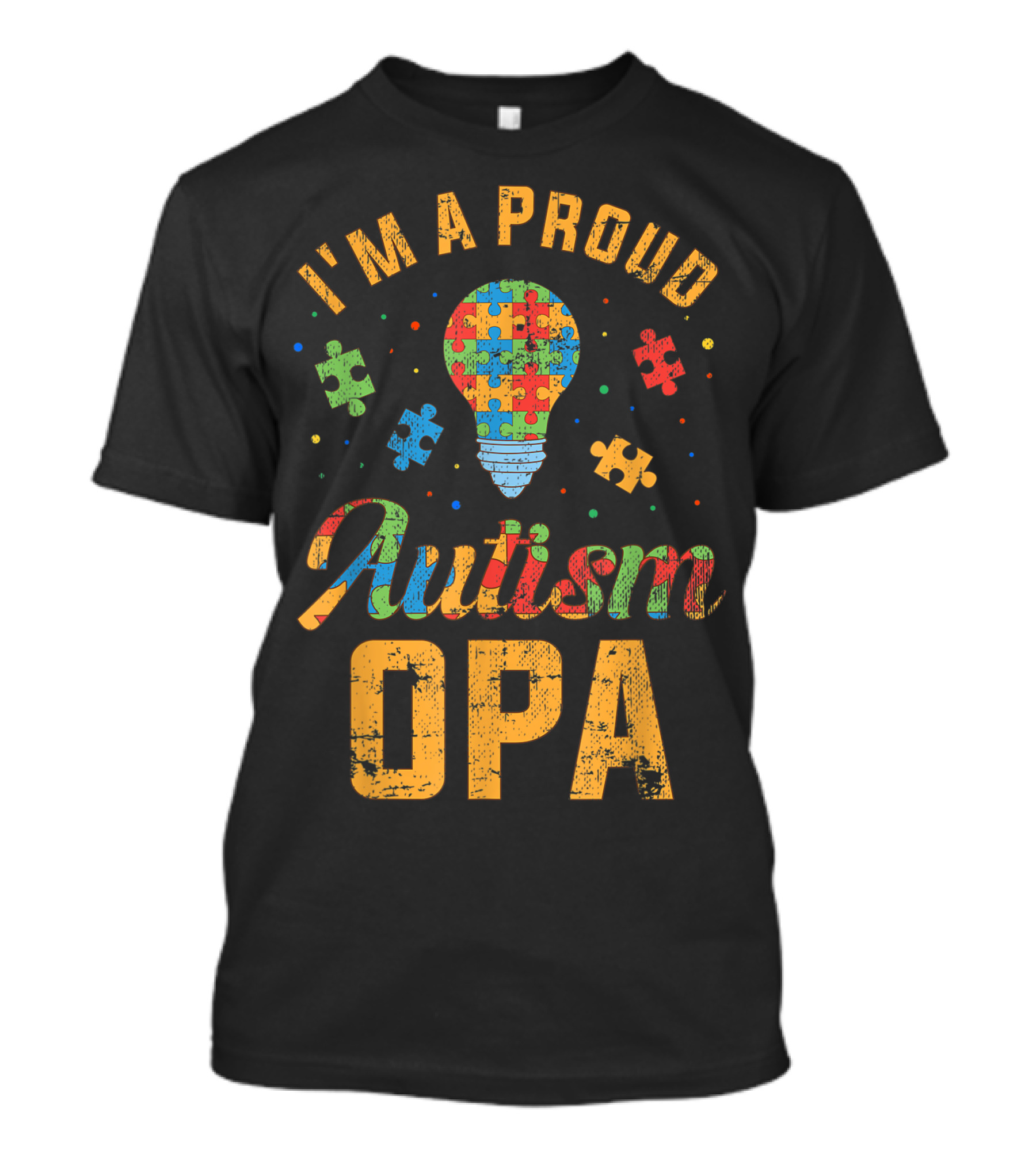 I'm A Proud Autism Opa Autism Awareness Puzzle Lightbulb T-Shirt