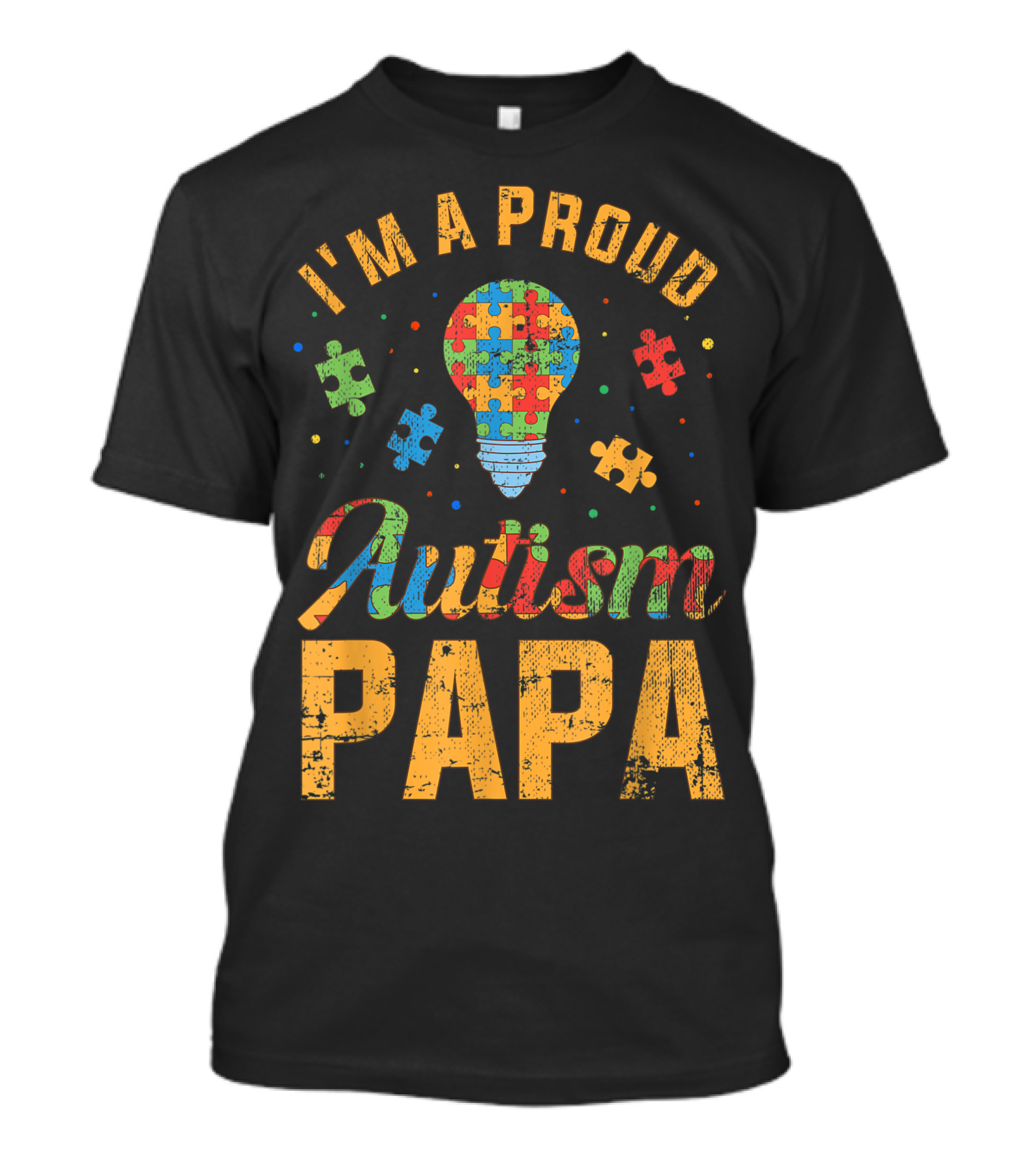 I'm A Proud Autism Papa Puzzle Light Bulb Awareness T-Shirt