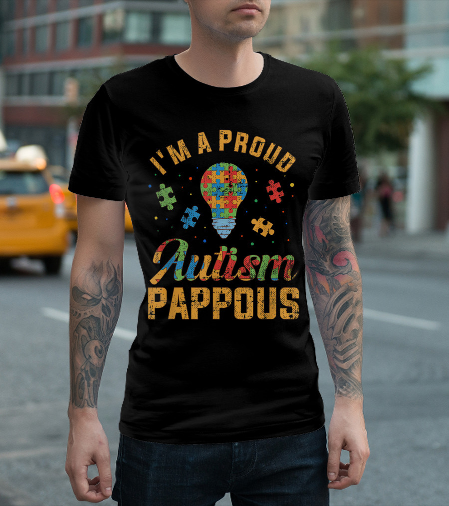 I'm A Proud Autism Pappous Autism Awareness Puzzle Lightbulb T-Shirt