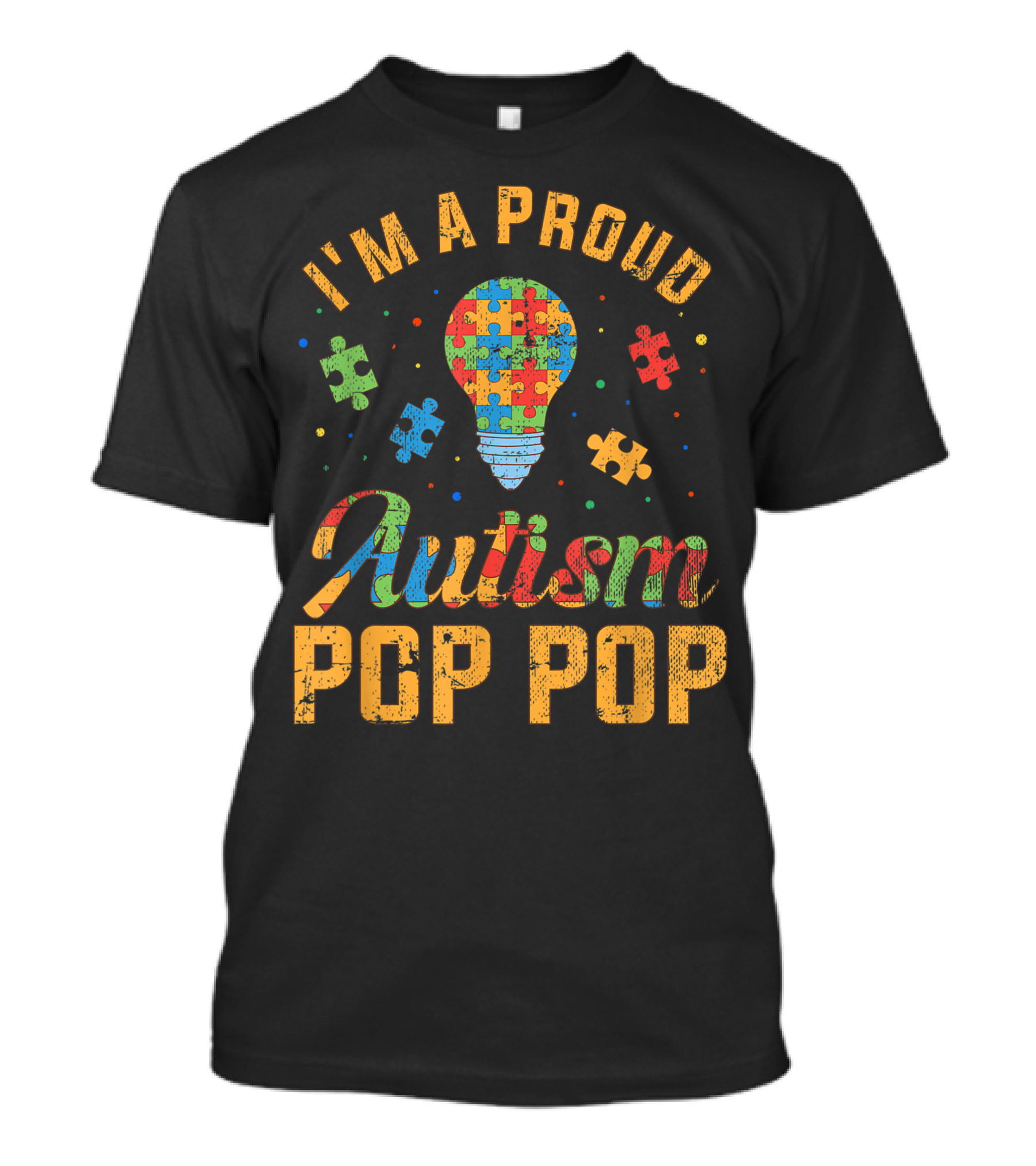 I'm A Proud Autism Pop Pop Autism Awareness Puzzle Light Bulb T-Shirt