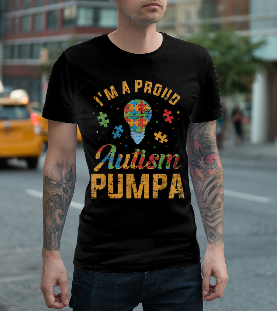 I'm A Proud Autism Pumpa Puzzle Pieces Lightbulb Autism Awareness T-Shirt