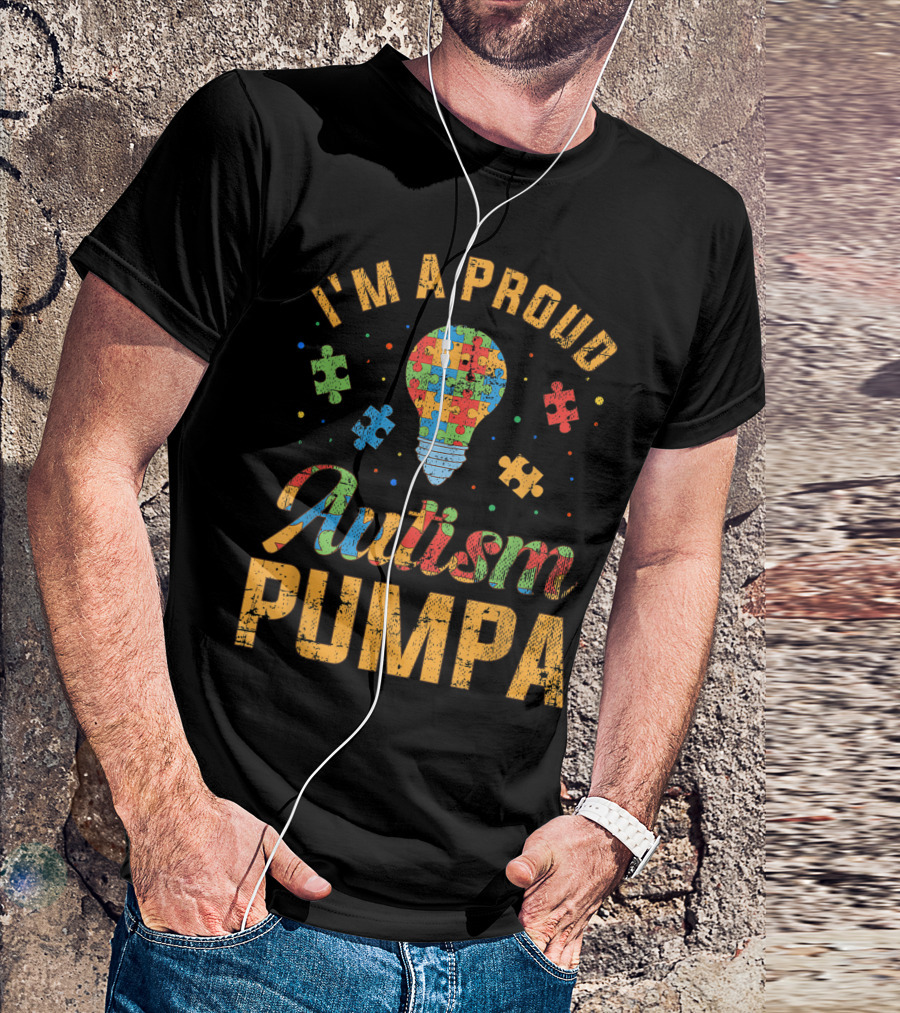 I'm A Proud Autism Pumpa Puzzle Pieces Lightbulb Autism Awareness T-Shirt