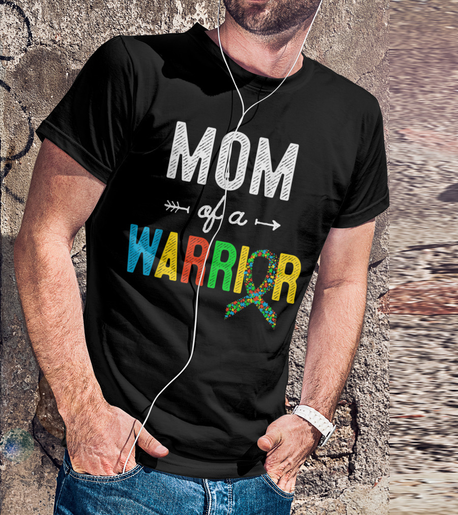 Mom Of A Warrior Autism Awareness Multicolor Puzzle T-Shirt