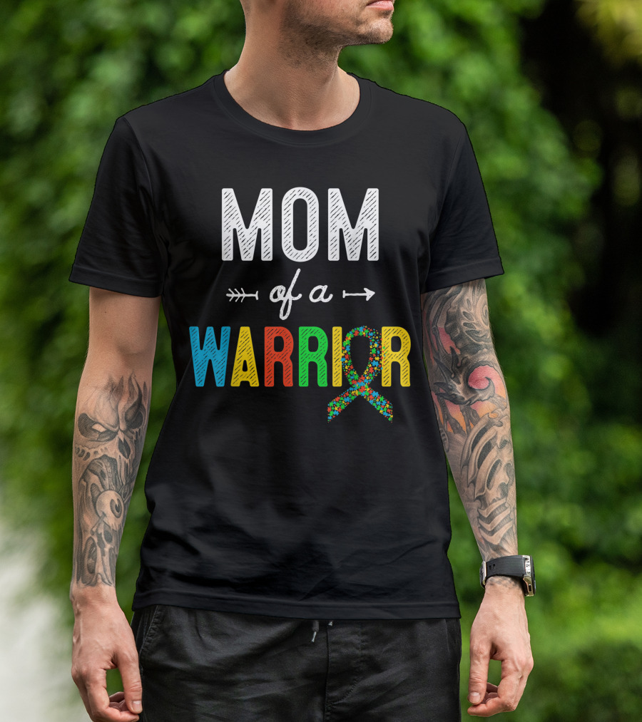 Mom Of A Warrior Autism Awareness Multicolor Puzzle T-Shirt