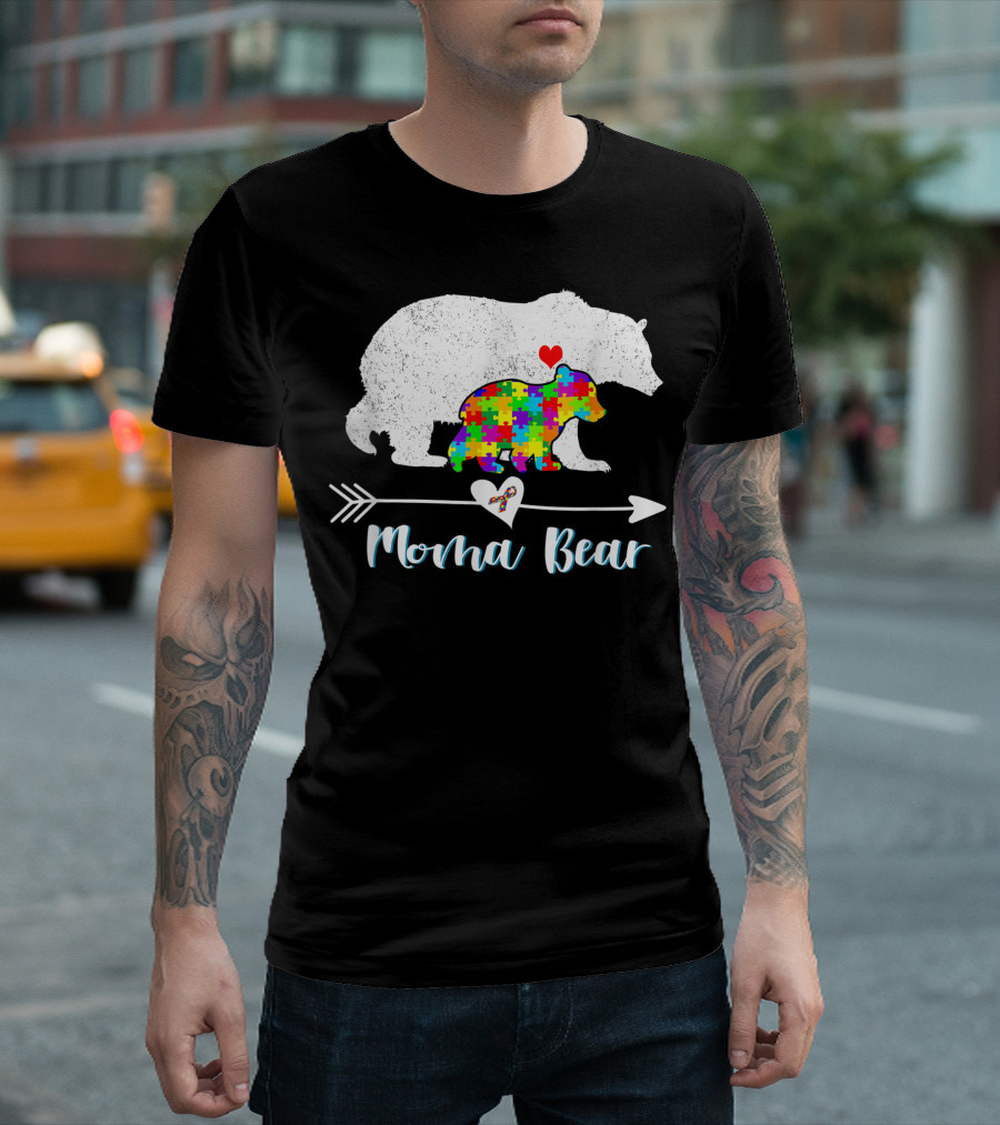 Moma Bear Autism Awareness Puzzle Heart T-Shirt