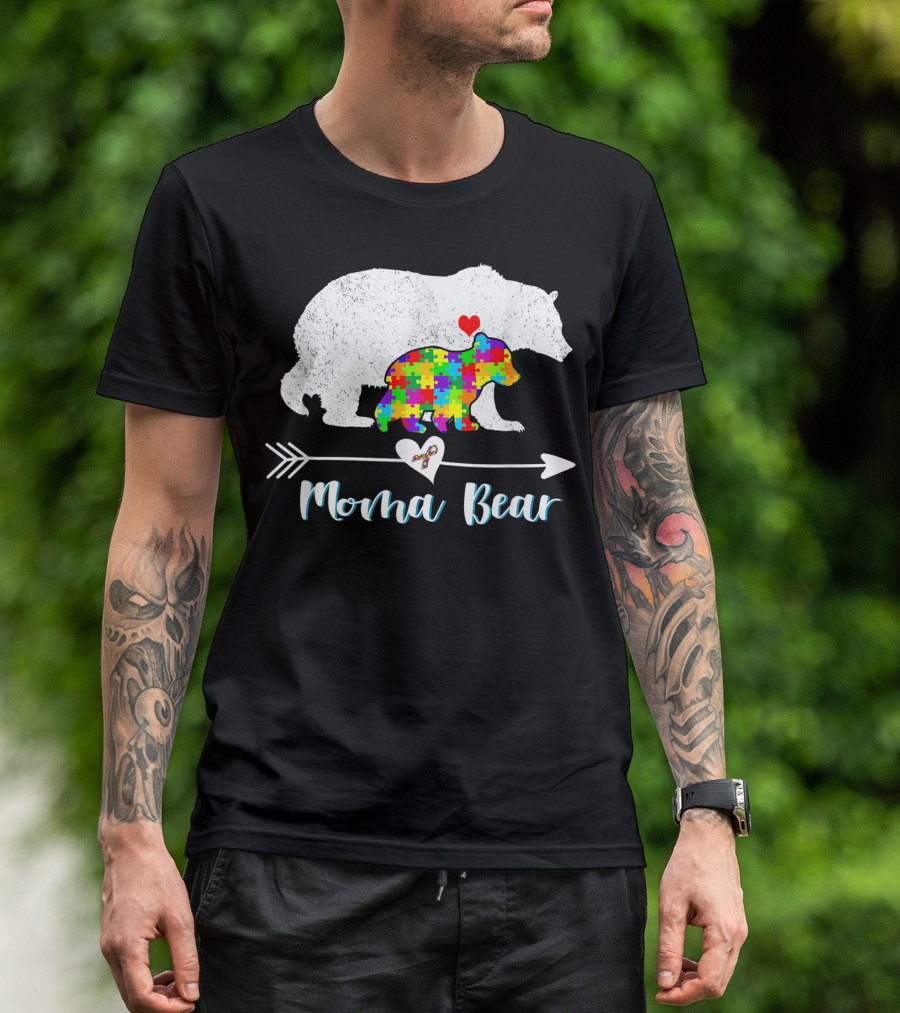 Moma Bear Autism Awareness Puzzle Heart T-Shirt
