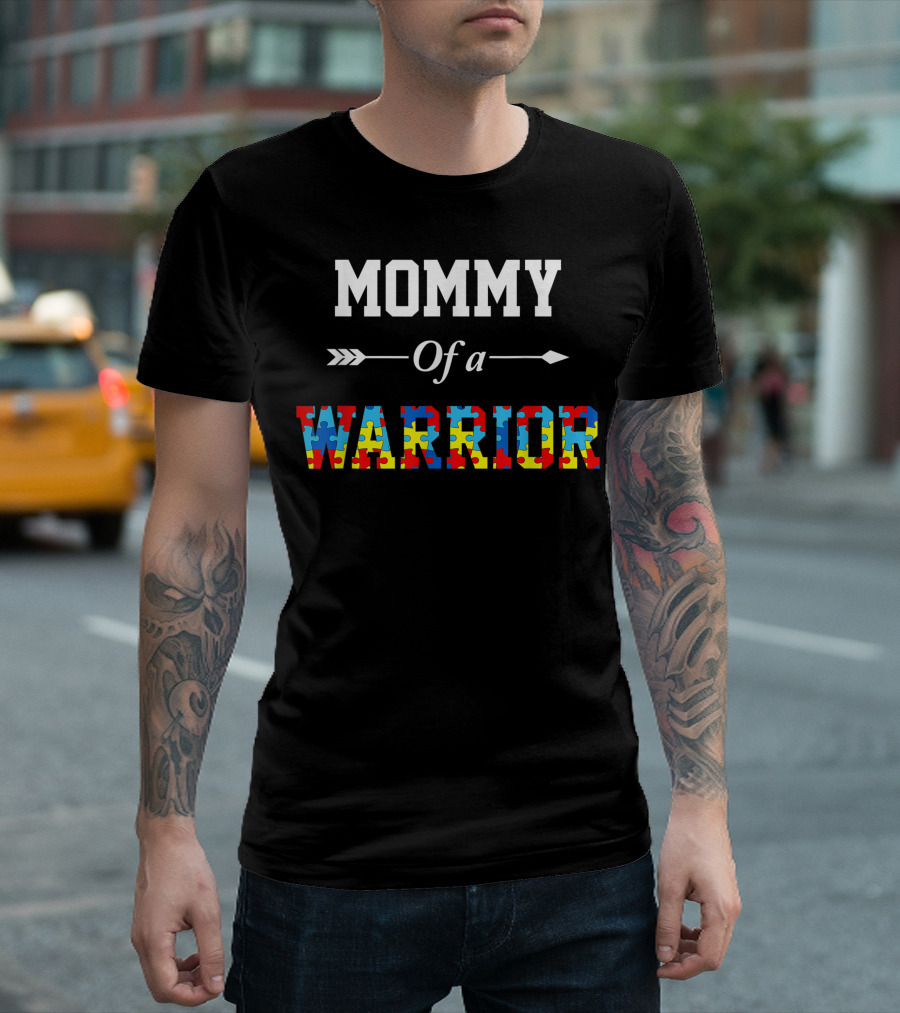 Mommy Of A Warrior Autism Awareness Family Support Puzzle T-Shirt