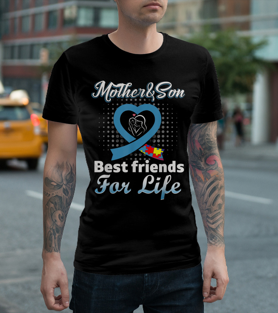 Mother and Son Best Friends for Life Autism Awareness Puzzle Heart T-Shirt