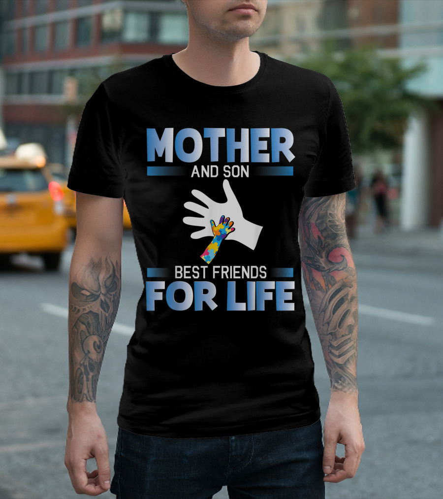 Mother And Son Best Friends For Life Puzzle Piece Autism Support T-Shirt