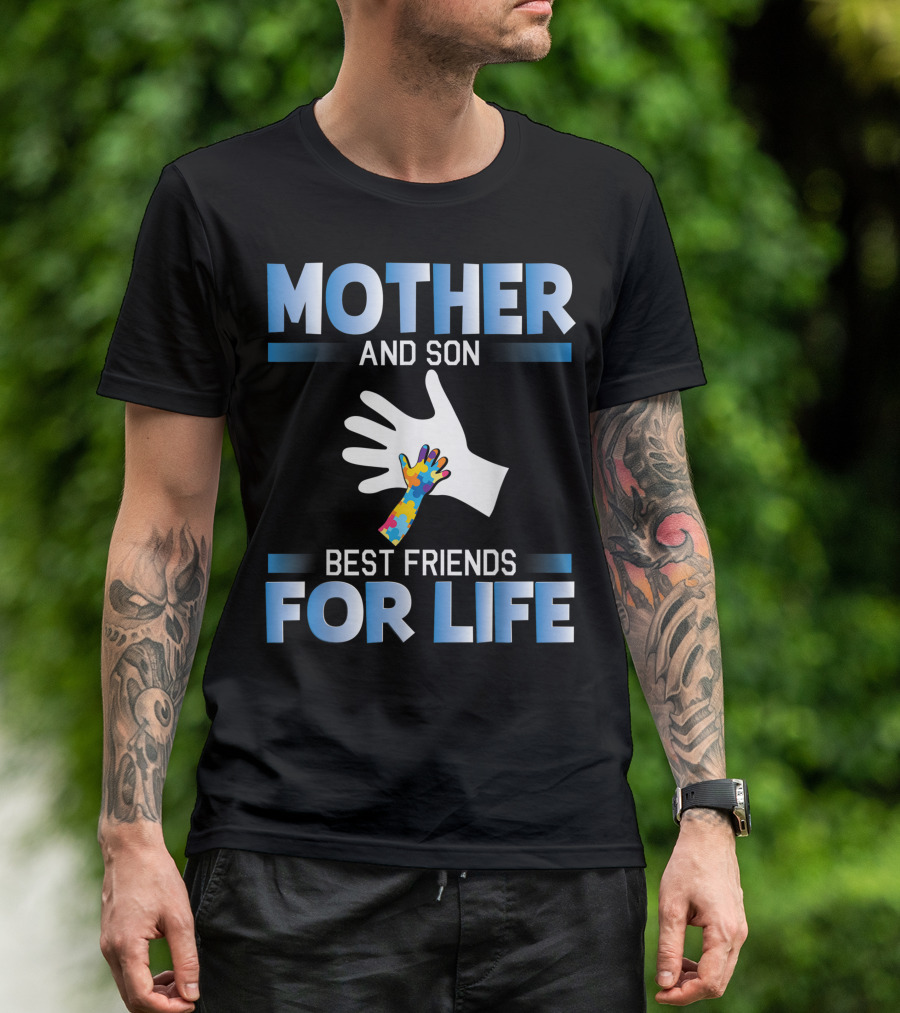 Mother And Son Best Friends For Life Puzzle Piece Autism Support T-Shirt