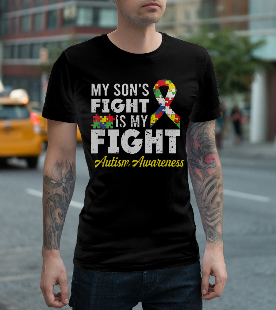My Son's Fight Is My Fight Autism Awareness Puzzle T-Shirt