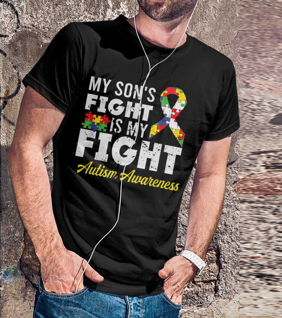 My Son's Fight Is My Fight Autism Awareness Puzzle T-Shirt