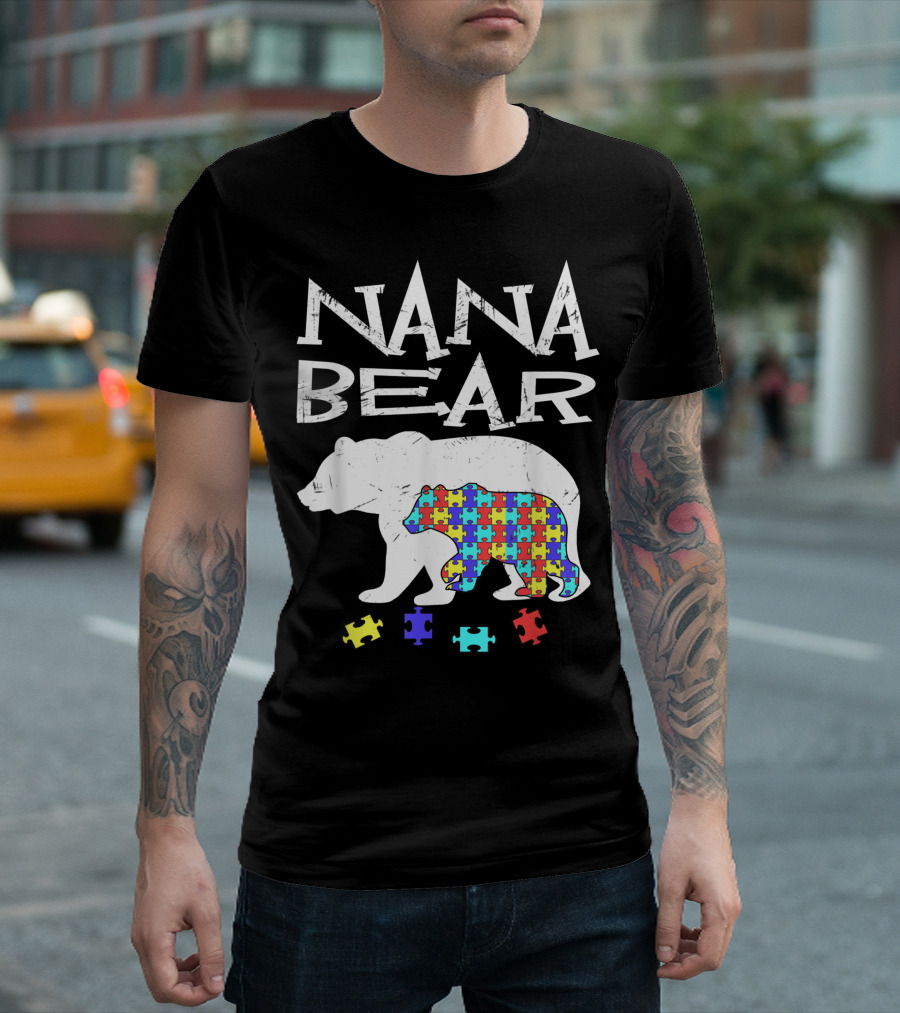 Nana Bear Autism Awareness Puzzle Pattern Mama T-Shirt