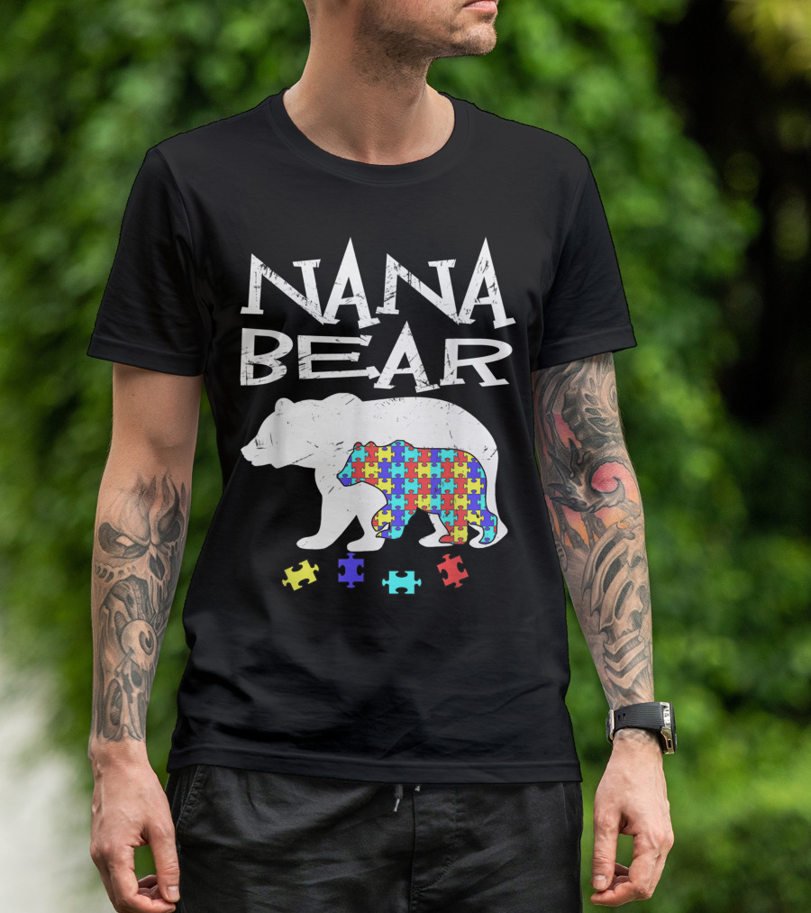 Nana Bear Autism Awareness Puzzle Pattern Mama T-Shirt