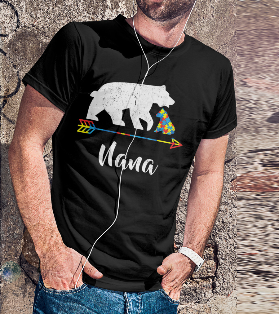 Nana Bear Proud Autism Awareness Puzzle Arrow T-Shirt