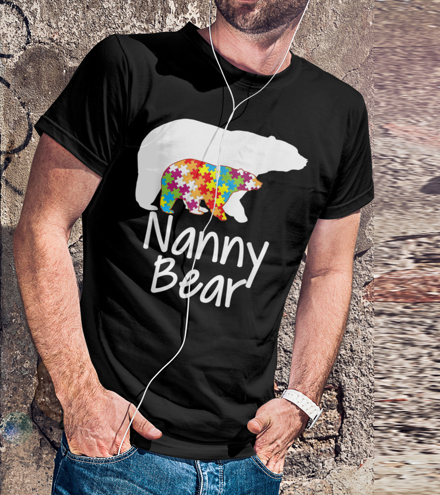 Nanny Bear Autism Awareness Rainbow Puzzle Ribbon Day T-Shirt