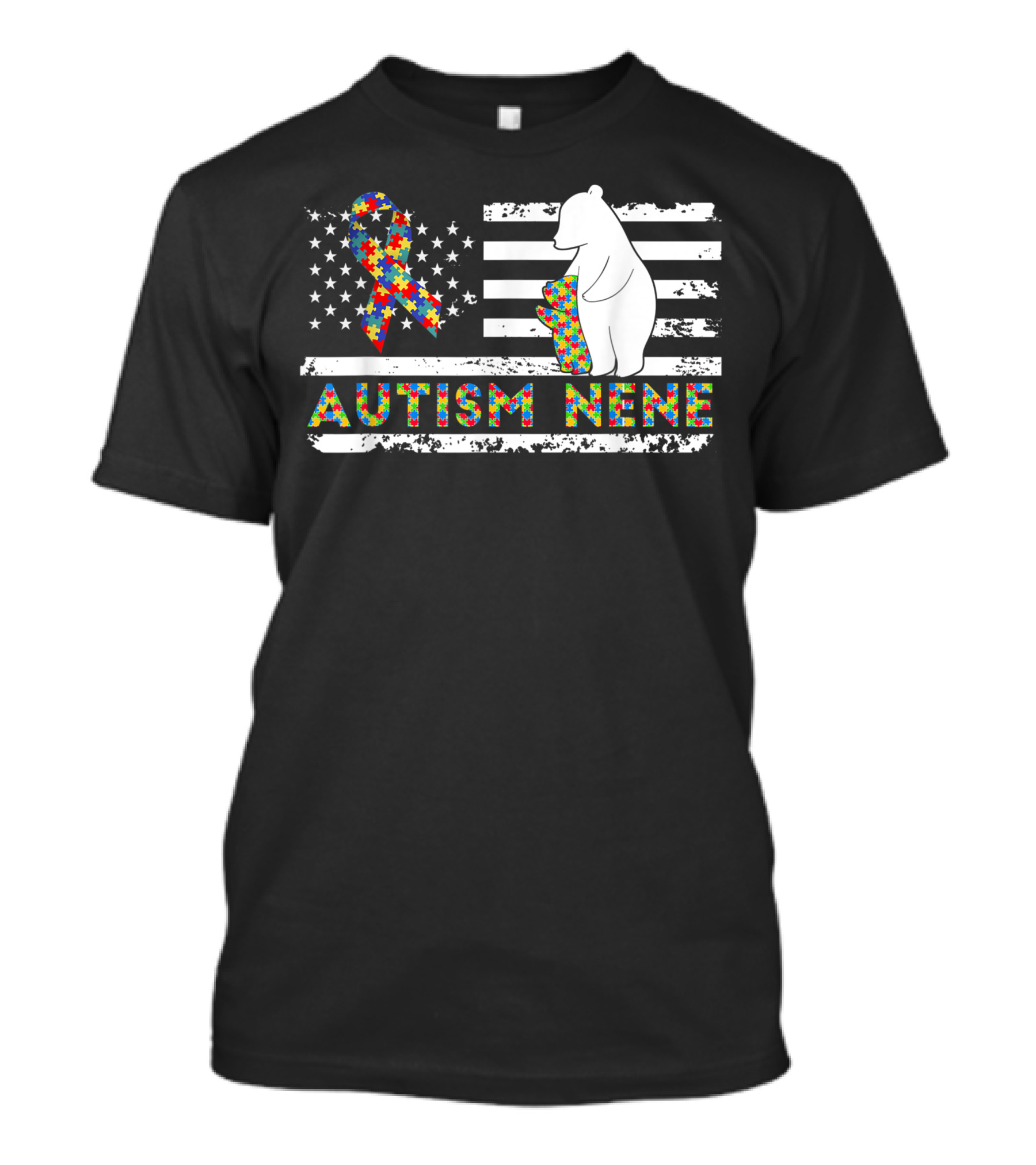 Autism Nene American Flag Puzzle Ribbon Bear Support T-Shirt