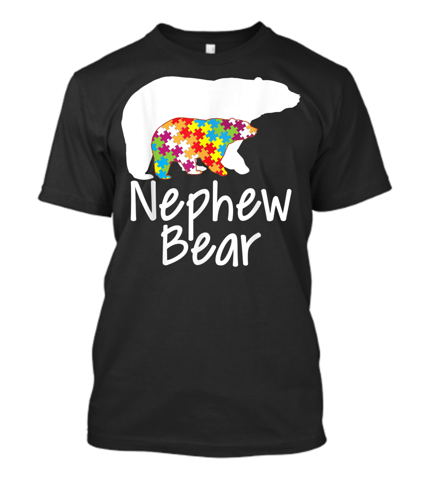 Nephew Bear Autism Awareness Rainbow Puzzle Ribbon Day T-Shirt