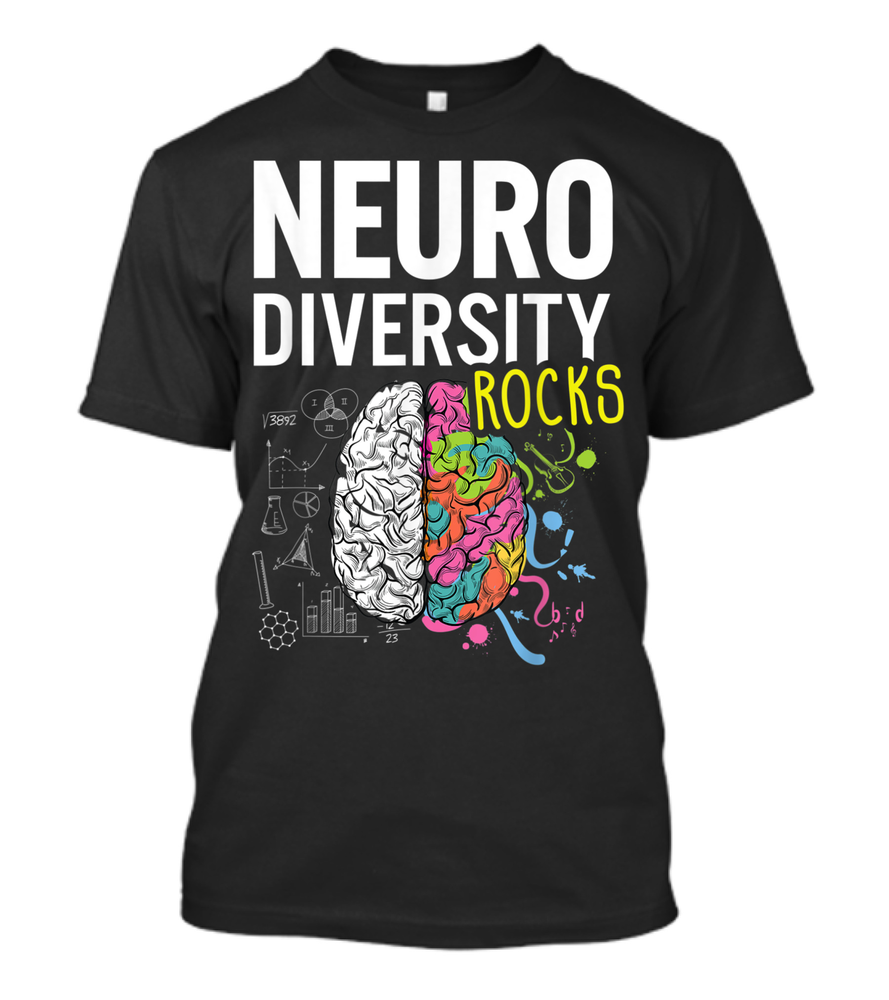 NEURODIVERSITY ROCKS Brain Autism Awareness With Colorful Science Symbols T-Shirt