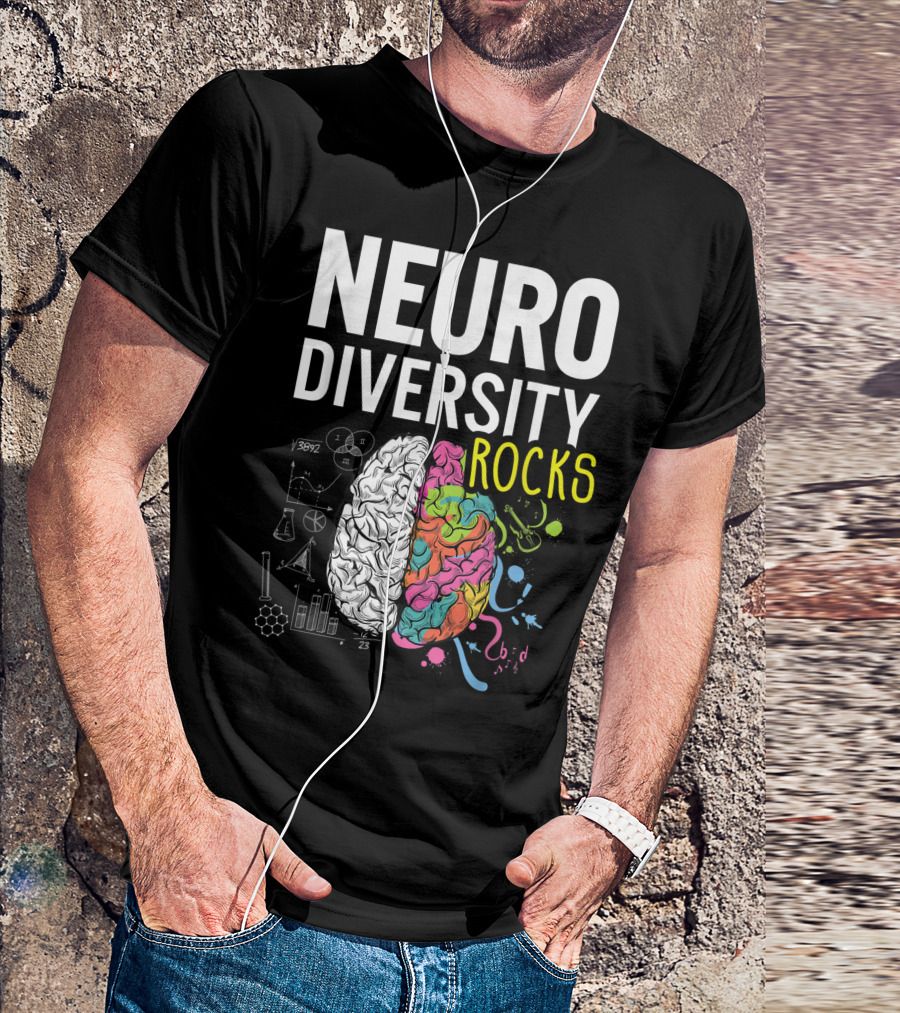 NEURODIVERSITY ROCKS Brain Autism Awareness With Colorful Science Symbols T-Shirt