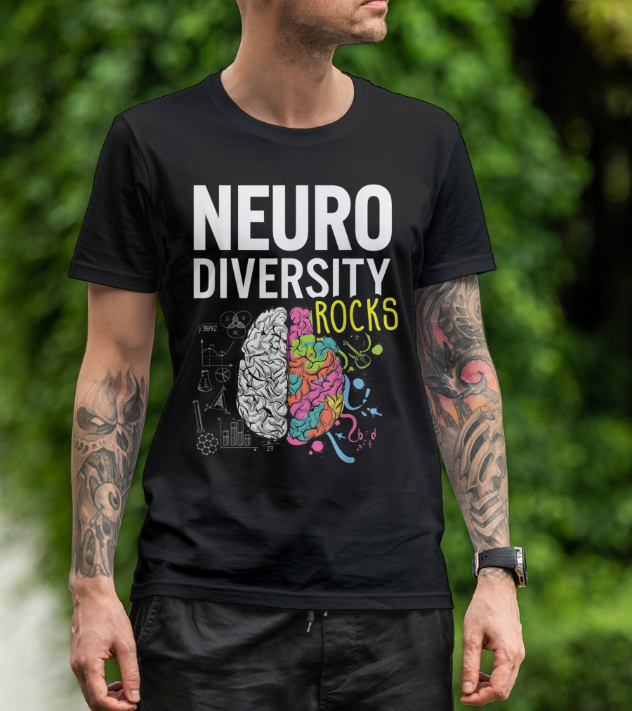 NEURODIVERSITY ROCKS Brain Autism Awareness With Colorful Science Symbols T-Shirt