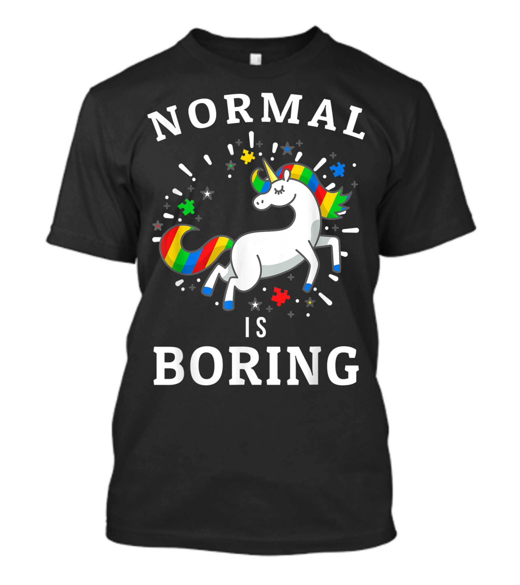 Normal Is Boring Unicorn Autism Awareness Autistic Support Puzzle Pieces T-Shirt
