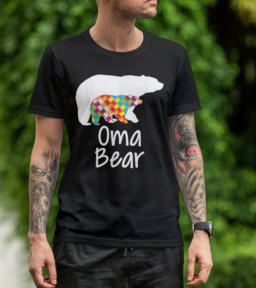 Oma Bear Autism Awareness Rainbow Puzzle T-Shirt