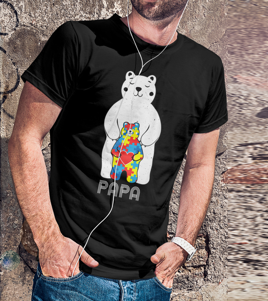 Papa Bear Autism Awareness Support Love Mom Lover T-Shirt