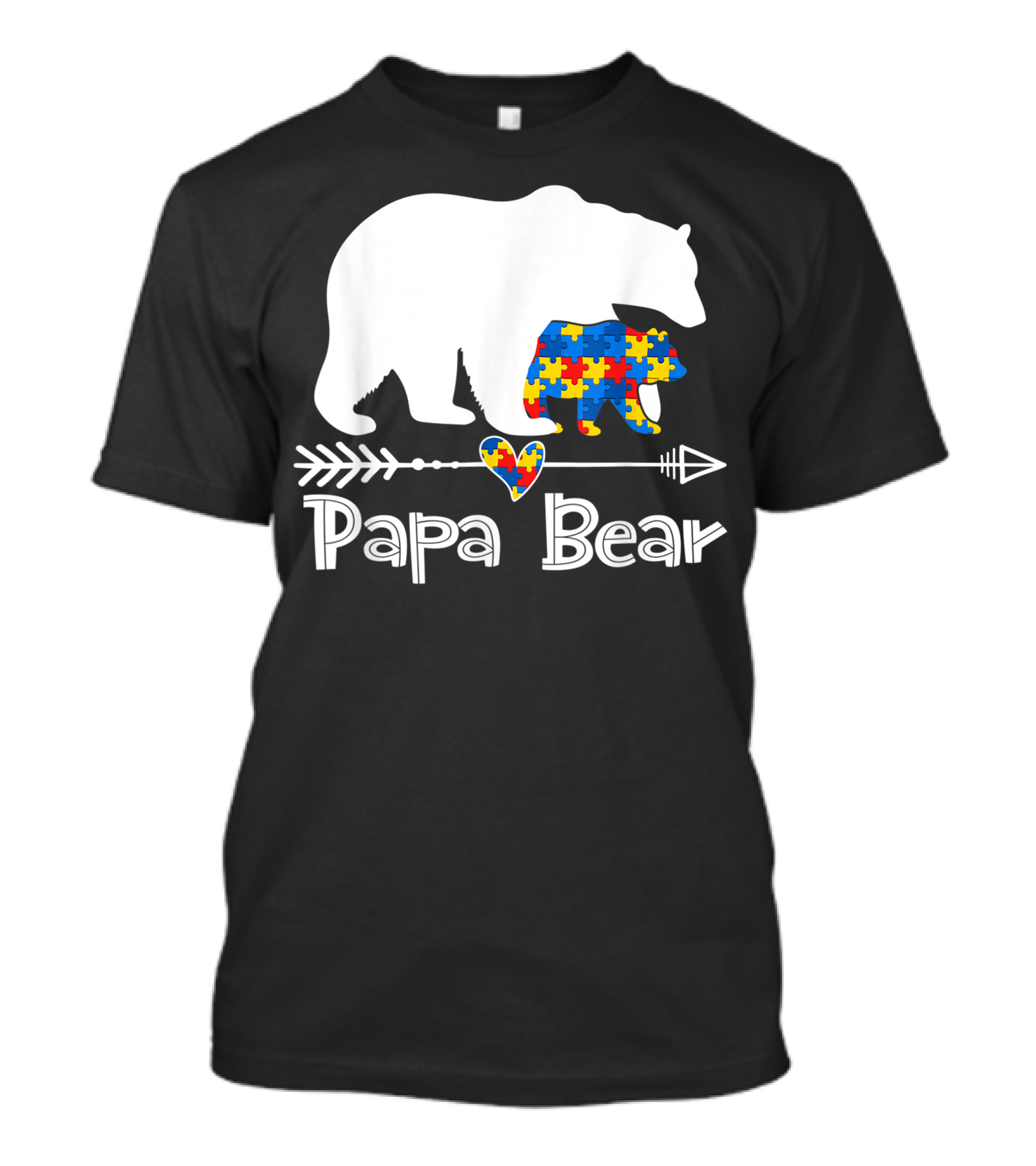 Papa Bear Autism Awareness Puzzle Piece Heart Support Autistic Dad T-Shirt