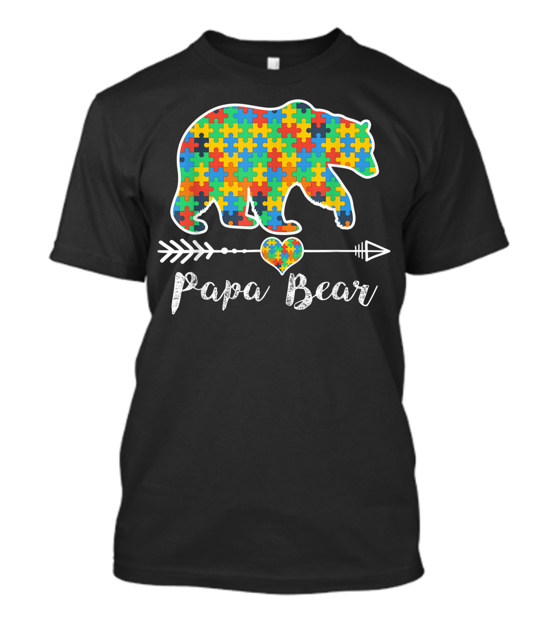 Papa Bear Autism Awareness Puzzle Piece Heart Arrow T-Shirt