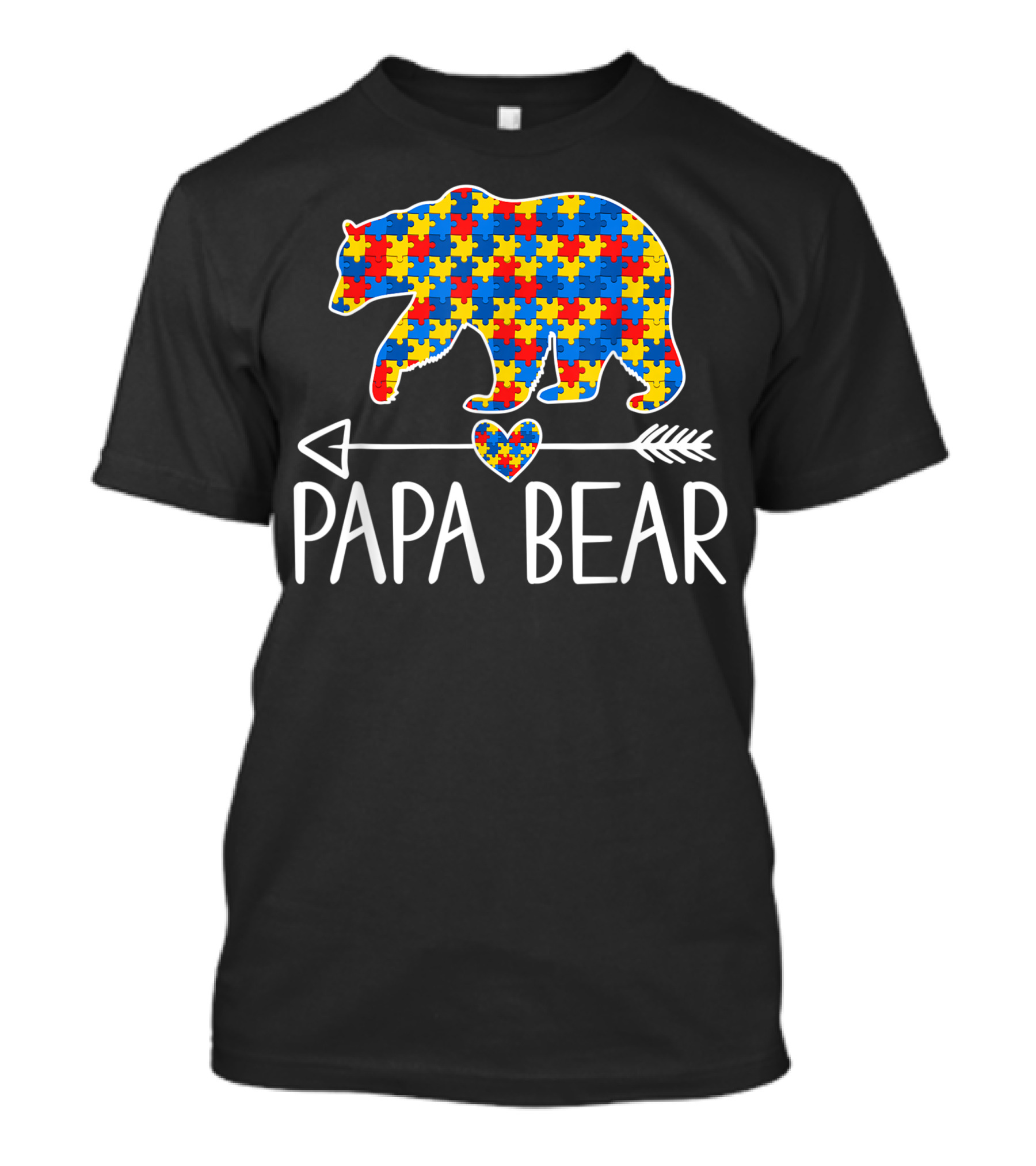 Papa Bear Autism Puzzle Heart Arrow Awareness T-Shirt