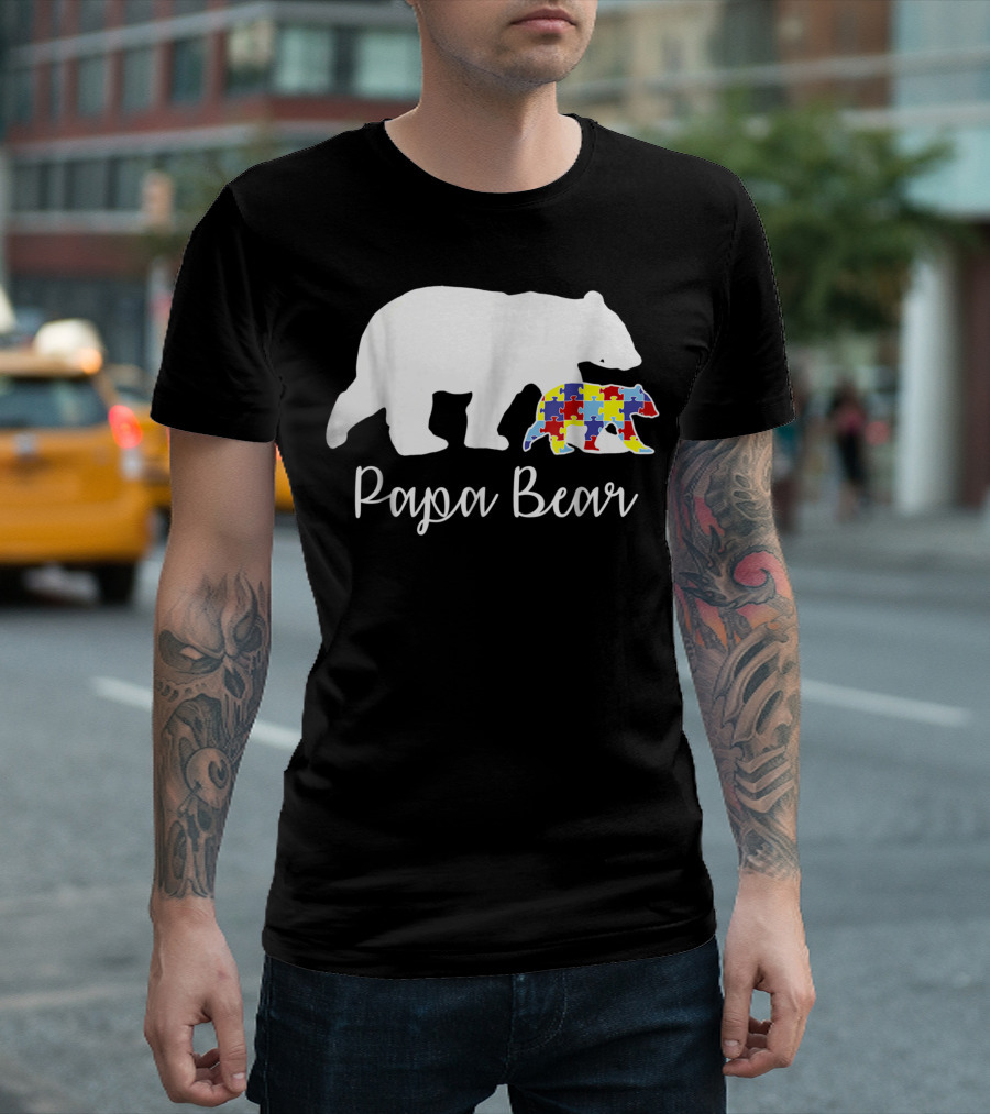Papa Bear Autism Dad Puzzle Piece T-Shirt