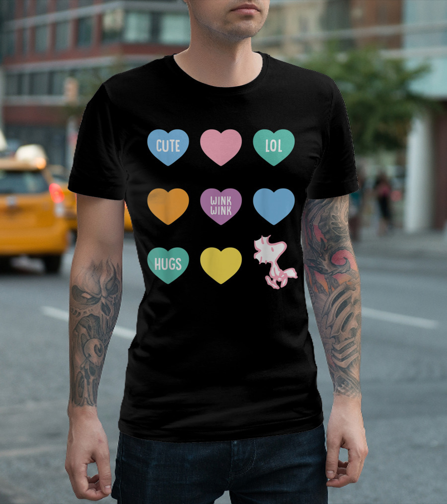 Peanuts Valentine Candy Heart Cute LOL Wink Wink Hugs Woodstocks T-Shirt