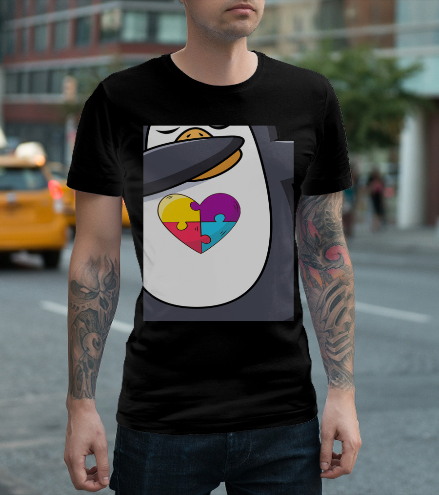 Penguin Dabbing Heart Puzzle Piece Autism Awareness T-Shirt