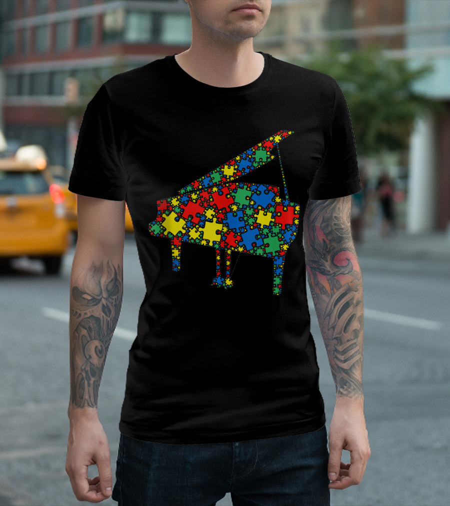 Piano Autism Puzzle Colorful Awareness For Men And Kids T-Shirt