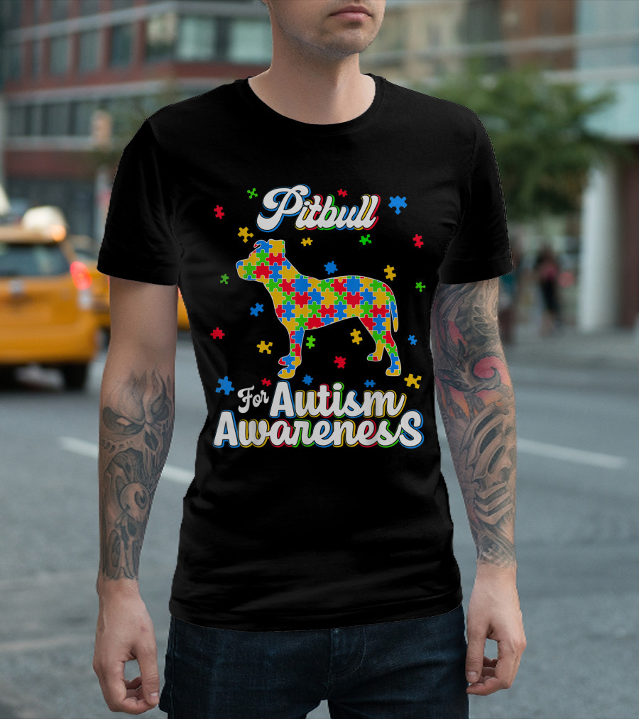 Pitbull For Autism Awareness Dog Dad T-Shirt