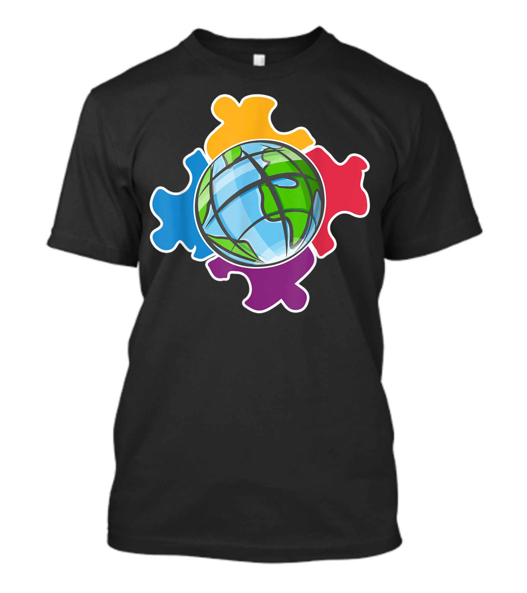 Planet Earth Autism Awareness Colorful Puzzle Piece T-Shirt