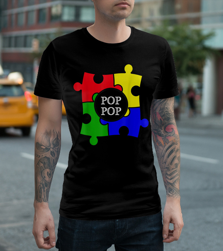 Pop Pop Autism Awareness Puzzle Piece Granddad Grandfather T-Shirt
