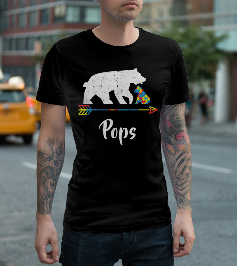 Pops Bear Puzzle Piece Autism Awareness T-Shirt