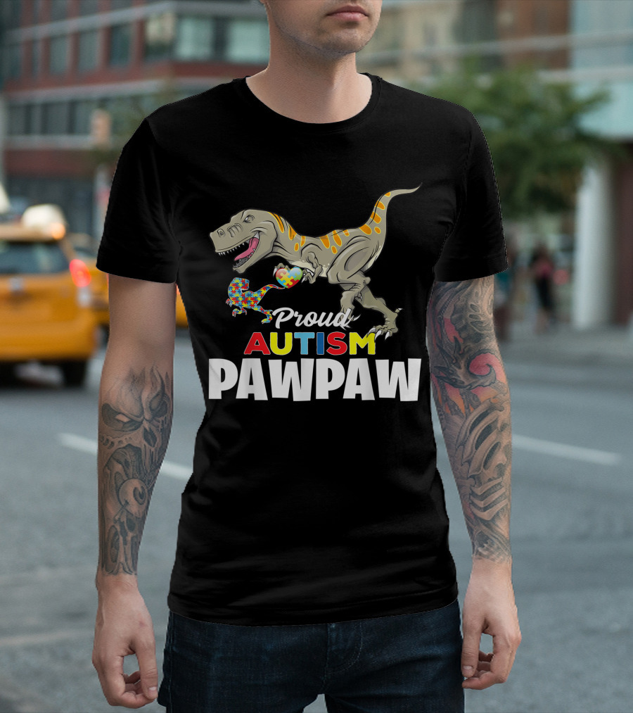 Proud Autism Pawpaw Dinosaur Puzzle Piece Child T-Shirt