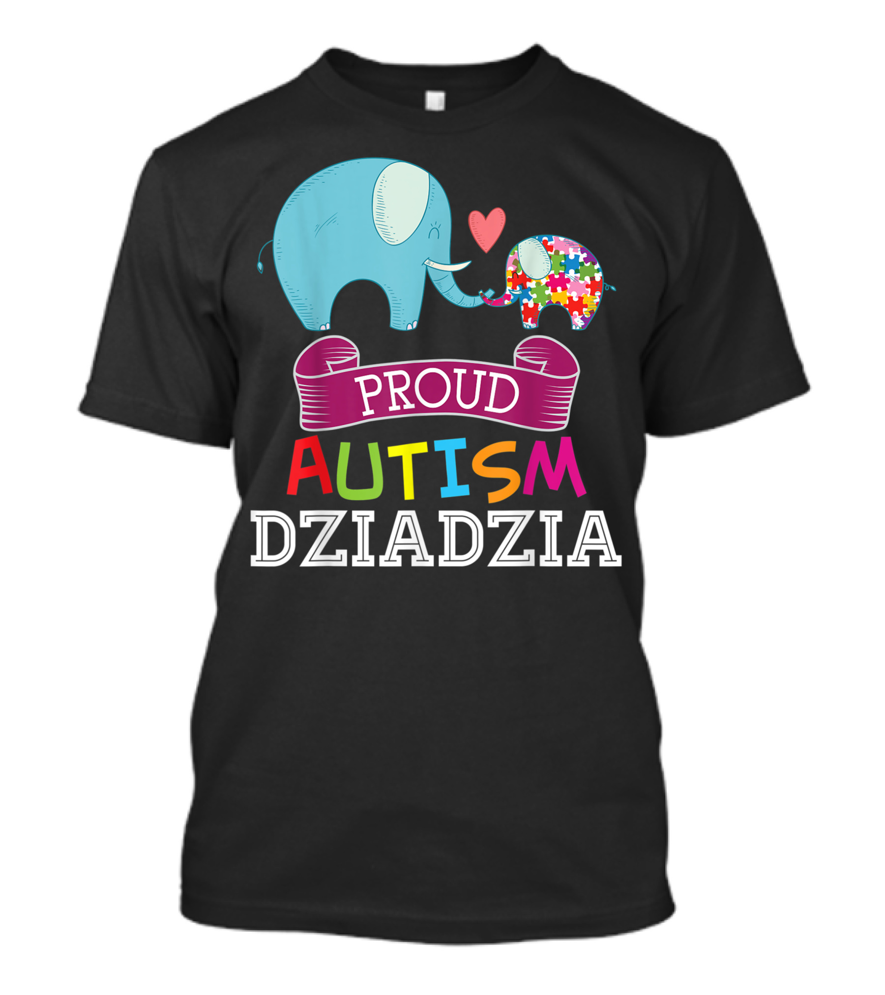 Proud Autism Dziadzia Elephant Puzzle Heart Autistic Awareness T-Shirt
