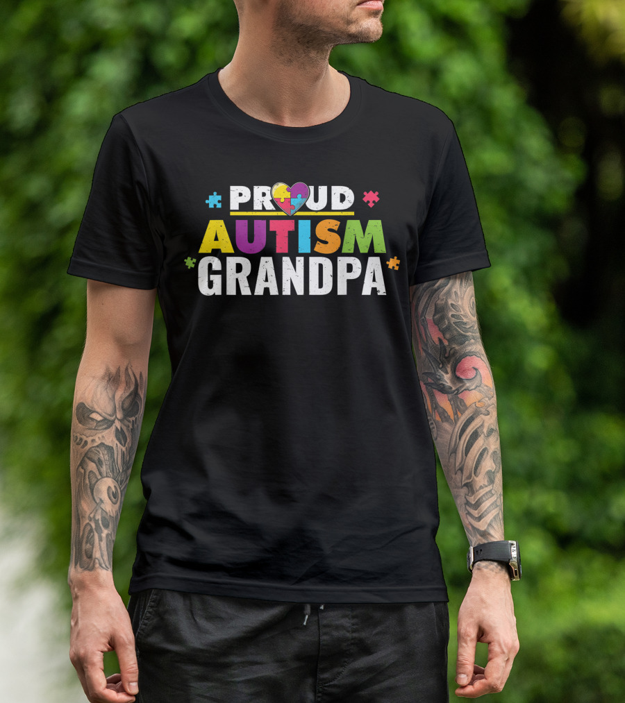 Proud Autism Grandpa Heart Puzzle Piece T-Shirt