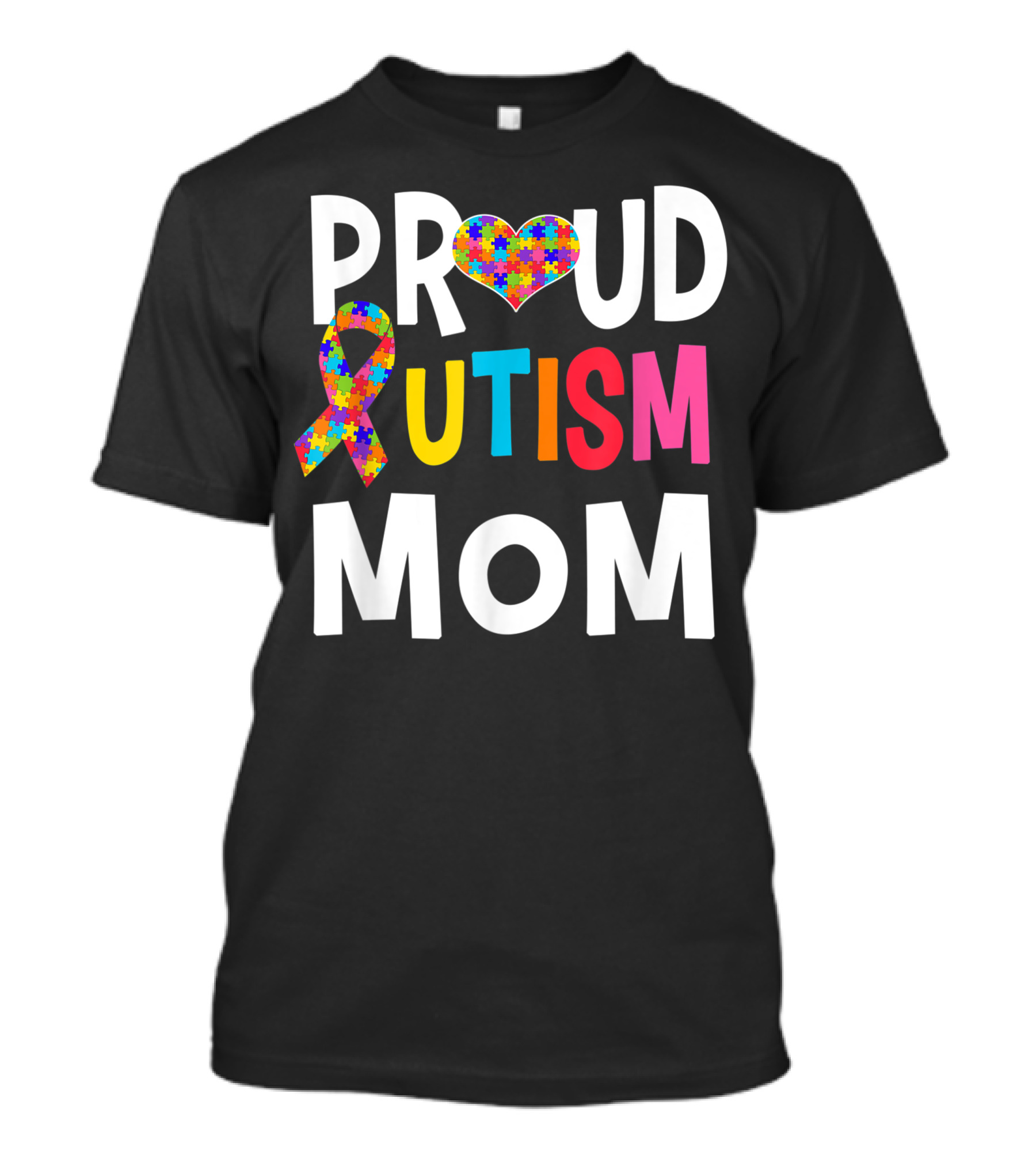 Proud Autism Mom Puzzle Heart Ribbon Autism Awareness Autistic Moms T-Shirt