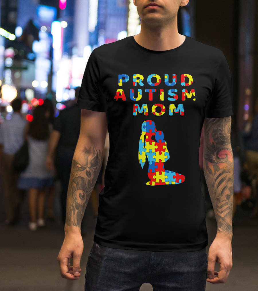 Proud Autism Mom Puzzle Piece Heart Awareness T-Shirt