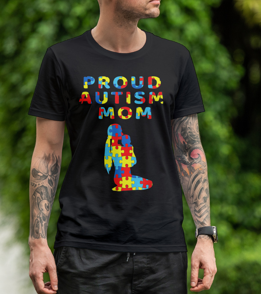 Proud Autism Mom Puzzle Piece Heart Awareness T-Shirt