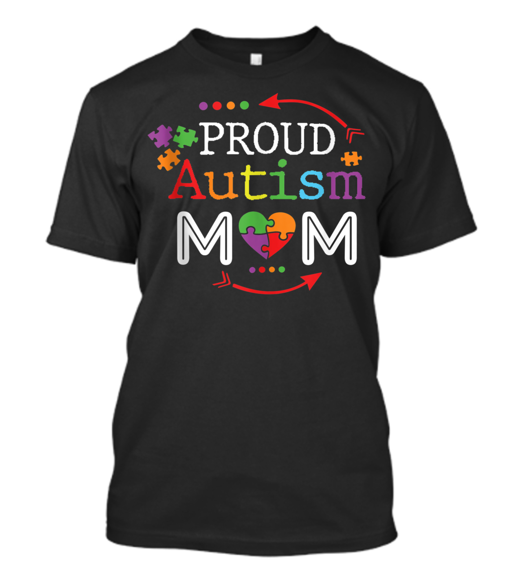 Proud Autism Mom Puzzle Piece Heart Multicolor Arrows T-Shirt