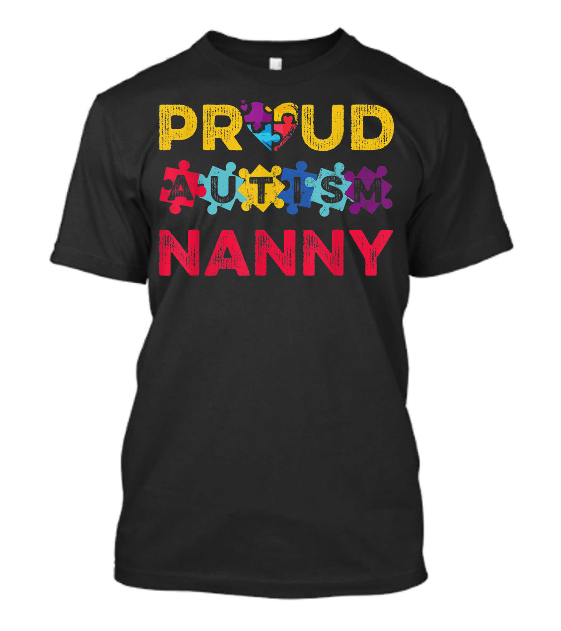 Proud Autism Nanny Colorful Puzzle Heart T-Shirt