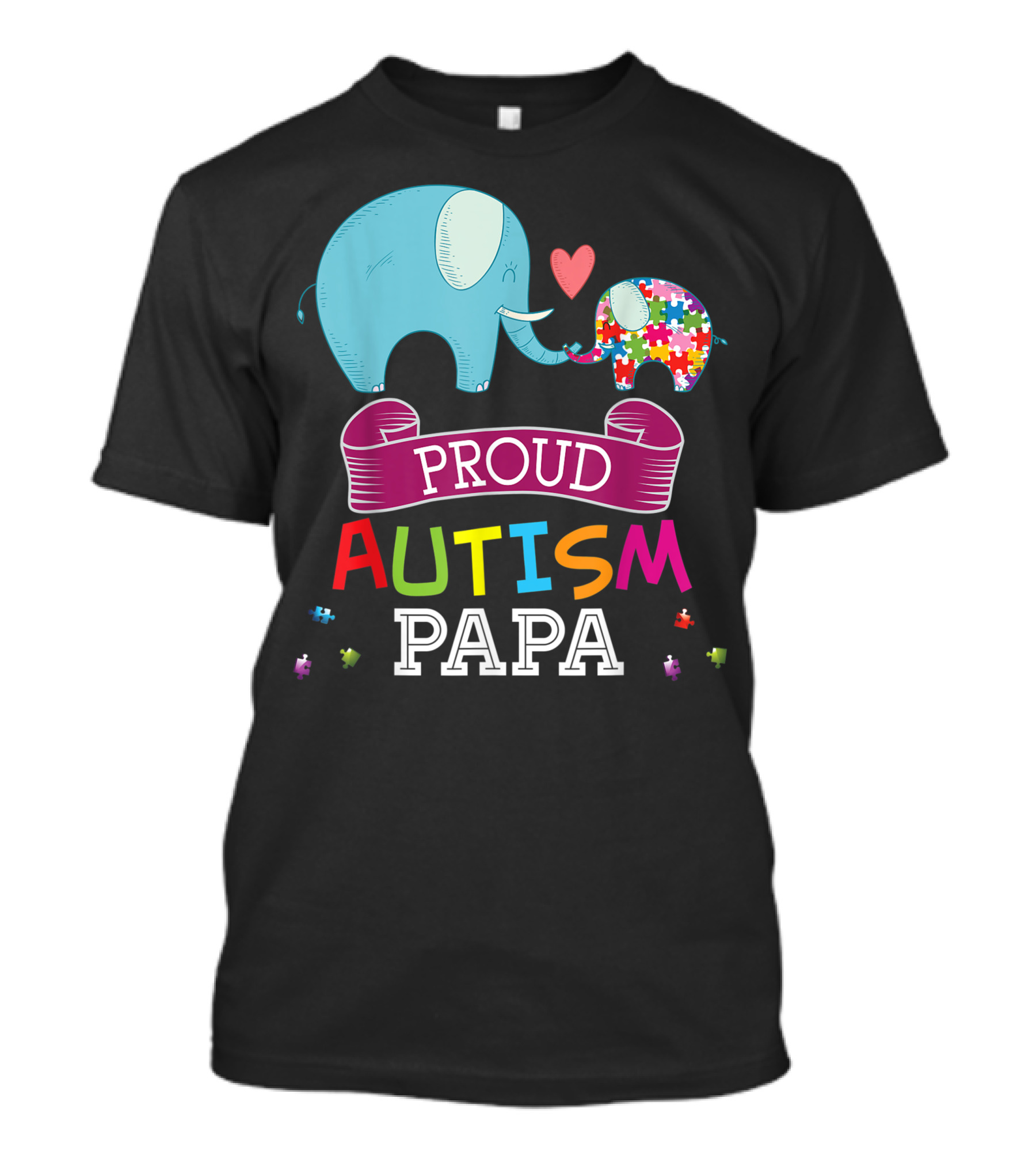 Proud Autism Papa Elephant Puzzle Heart Rainbow T-Shirt
